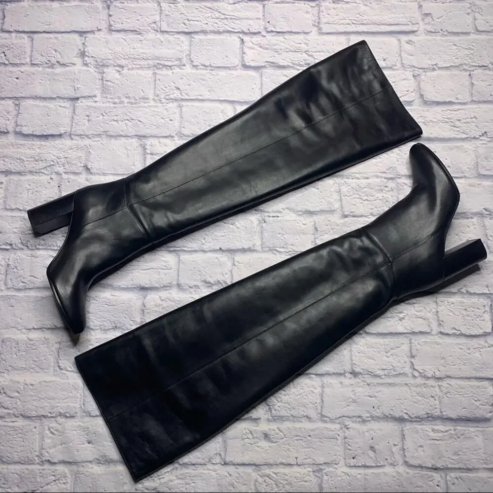 Maje Over The Knee Leather Boots in Black